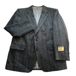 NWT Vintage Tweed Wool Sport Coat Jacket Men 46L Herringbone Gray Irvine Park